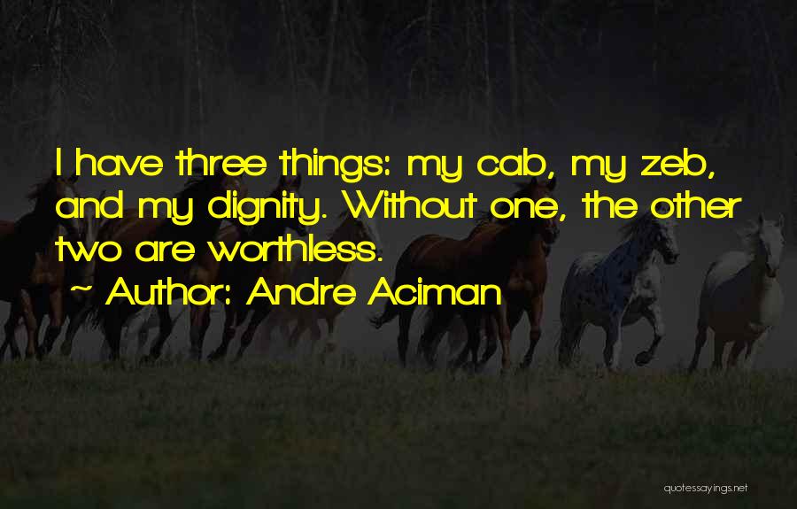 Andre Aciman Quotes: I Have Three Things: My Cab, My Zeb, And My Dignity. Without One, The Other Two Are Worthless.