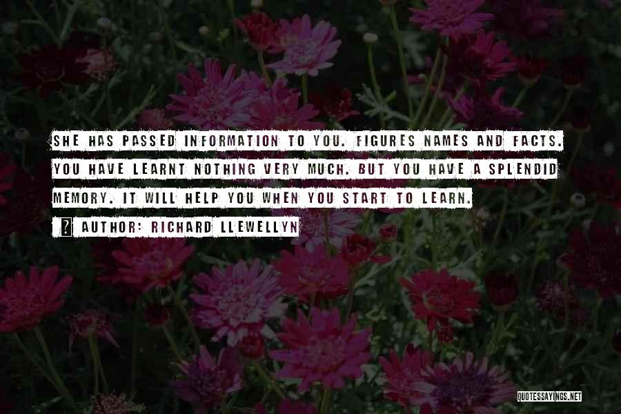 Richard Llewellyn Quotes: She Has Passed Information To You. Figures Names And Facts. You Have Learnt Nothing Very Much. But You Have A