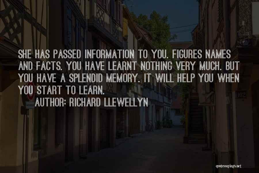 Richard Llewellyn Quotes: She Has Passed Information To You. Figures Names And Facts. You Have Learnt Nothing Very Much. But You Have A