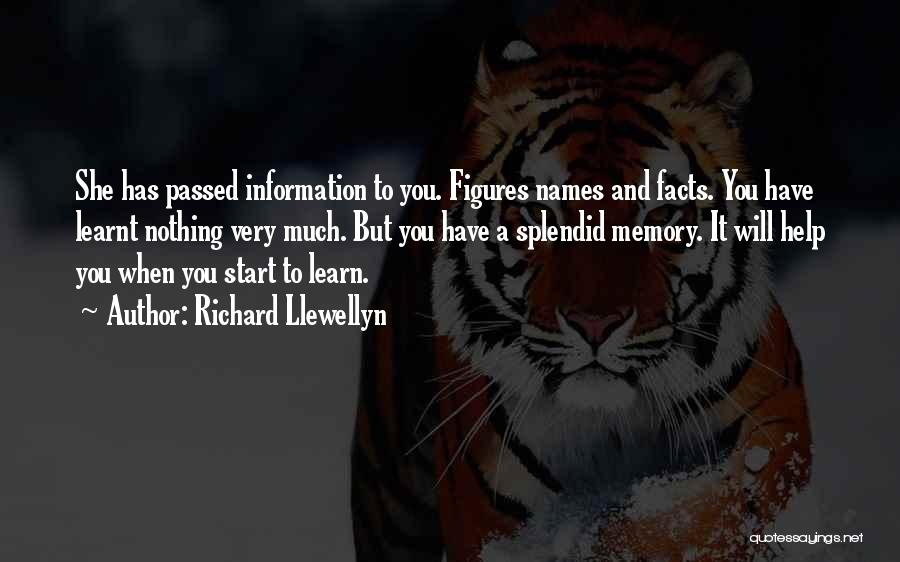 Richard Llewellyn Quotes: She Has Passed Information To You. Figures Names And Facts. You Have Learnt Nothing Very Much. But You Have A