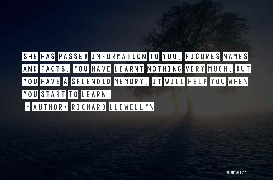 Richard Llewellyn Quotes: She Has Passed Information To You. Figures Names And Facts. You Have Learnt Nothing Very Much. But You Have A