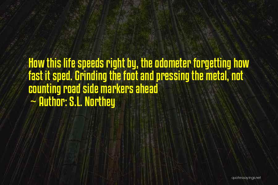 S.L. Northey Quotes: How This Life Speeds Right By, The Odometer Forgetting How Fast It Sped. Grinding The Foot And Pressing The Metal,