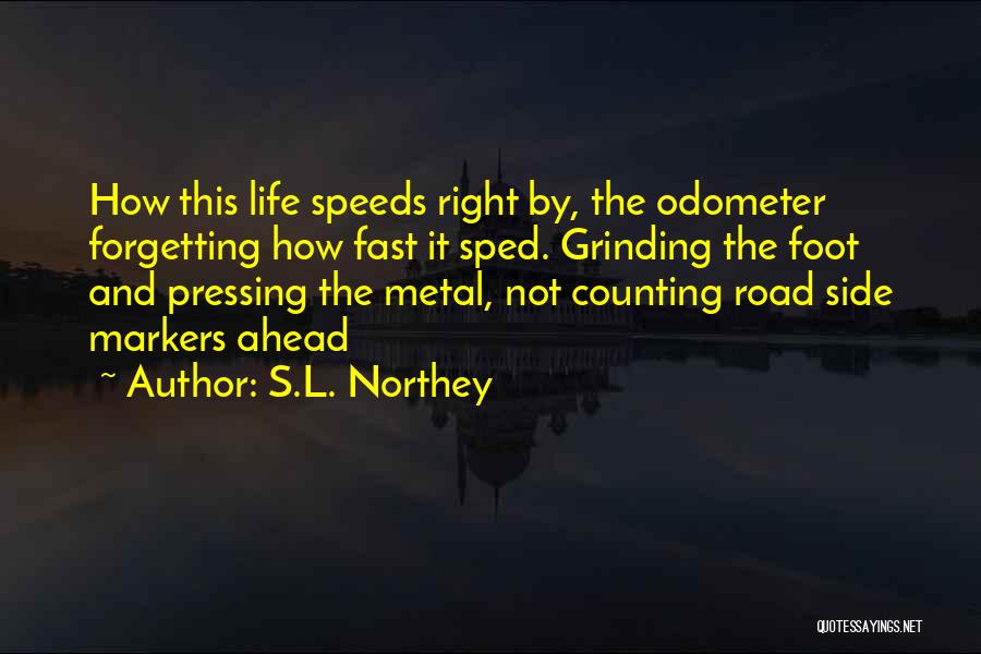 S.L. Northey Quotes: How This Life Speeds Right By, The Odometer Forgetting How Fast It Sped. Grinding The Foot And Pressing The Metal,