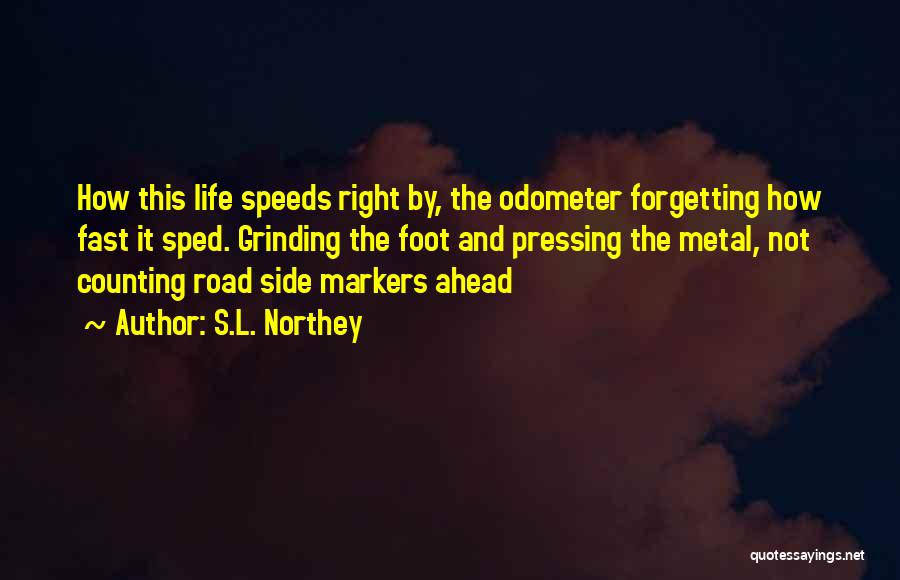 S.L. Northey Quotes: How This Life Speeds Right By, The Odometer Forgetting How Fast It Sped. Grinding The Foot And Pressing The Metal,