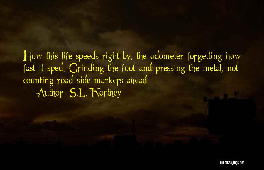 S.L. Northey Quotes: How This Life Speeds Right By, The Odometer Forgetting How Fast It Sped. Grinding The Foot And Pressing The Metal,