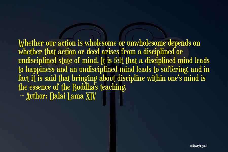 Dalai Lama XIV Quotes: Whether Our Action Is Wholesome Or Unwholesome Depends On Whether That Action Or Deed Arises From A Disciplined Or Undisciplined