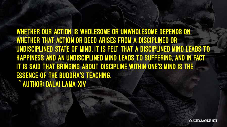 Dalai Lama XIV Quotes: Whether Our Action Is Wholesome Or Unwholesome Depends On Whether That Action Or Deed Arises From A Disciplined Or Undisciplined