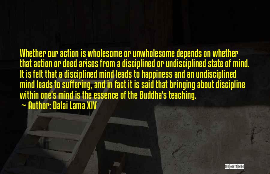 Dalai Lama XIV Quotes: Whether Our Action Is Wholesome Or Unwholesome Depends On Whether That Action Or Deed Arises From A Disciplined Or Undisciplined