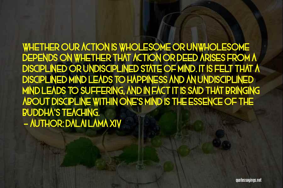 Dalai Lama XIV Quotes: Whether Our Action Is Wholesome Or Unwholesome Depends On Whether That Action Or Deed Arises From A Disciplined Or Undisciplined