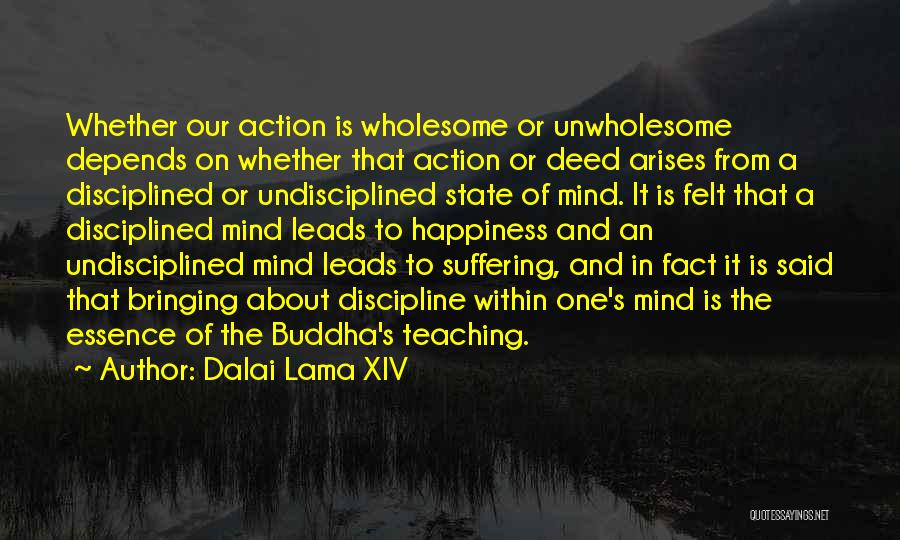 Dalai Lama XIV Quotes: Whether Our Action Is Wholesome Or Unwholesome Depends On Whether That Action Or Deed Arises From A Disciplined Or Undisciplined