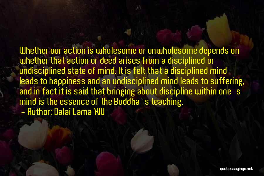 Dalai Lama XIV Quotes: Whether Our Action Is Wholesome Or Unwholesome Depends On Whether That Action Or Deed Arises From A Disciplined Or Undisciplined