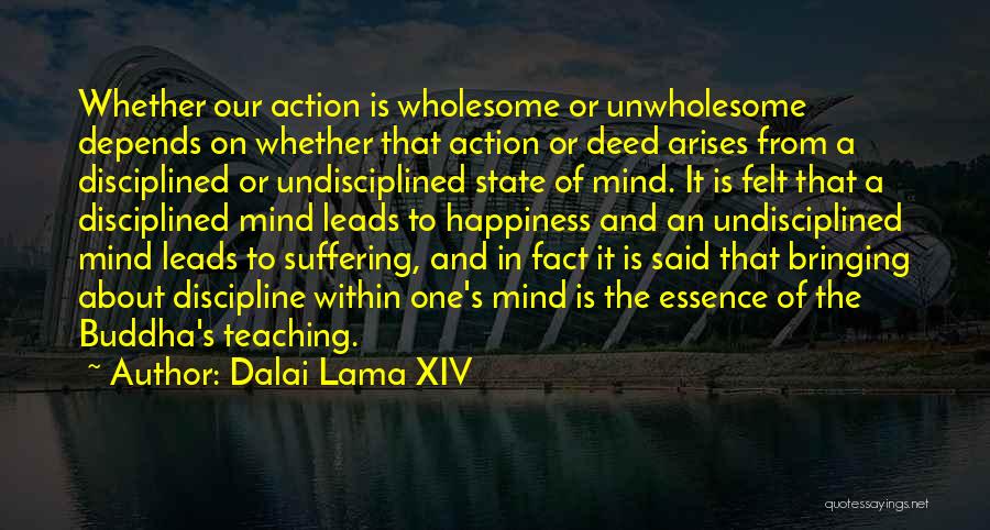 Dalai Lama XIV Quotes: Whether Our Action Is Wholesome Or Unwholesome Depends On Whether That Action Or Deed Arises From A Disciplined Or Undisciplined