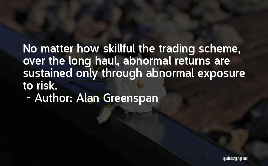 Alan Greenspan Quotes: No Matter How Skillful The Trading Scheme, Over The Long Haul, Abnormal Returns Are Sustained Only Through Abnormal Exposure To