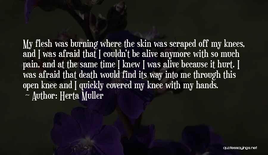 Herta Muller Quotes: My Flesh Was Burning Where The Skin Was Scraped Off My Knees, And I Was Afraid That I Couldn't Be