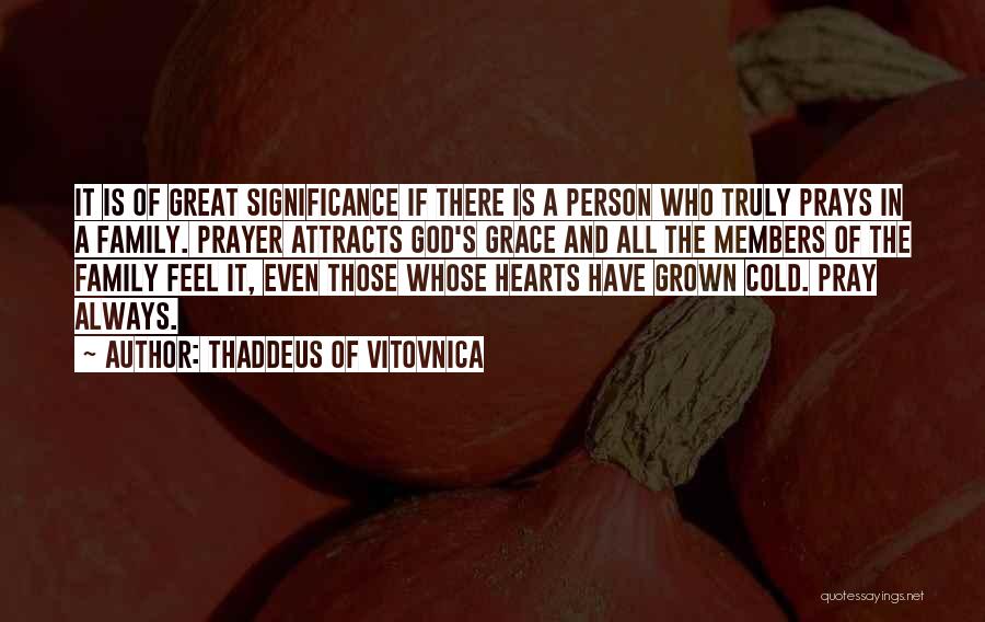 Thaddeus Of Vitovnica Quotes: It Is Of Great Significance If There Is A Person Who Truly Prays In A Family. Prayer Attracts God's Grace