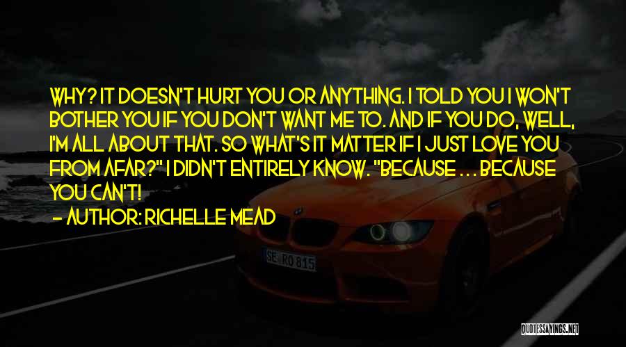 Richelle Mead Quotes: Why? It Doesn't Hurt You Or Anything. I Told You I Won't Bother You If You Don't Want Me To.