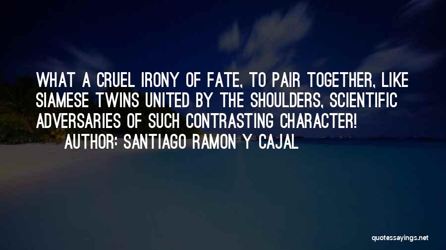 Santiago Ramon Y Cajal Quotes: What A Cruel Irony Of Fate, To Pair Together, Like Siamese Twins United By The Shoulders, Scientific Adversaries Of Such