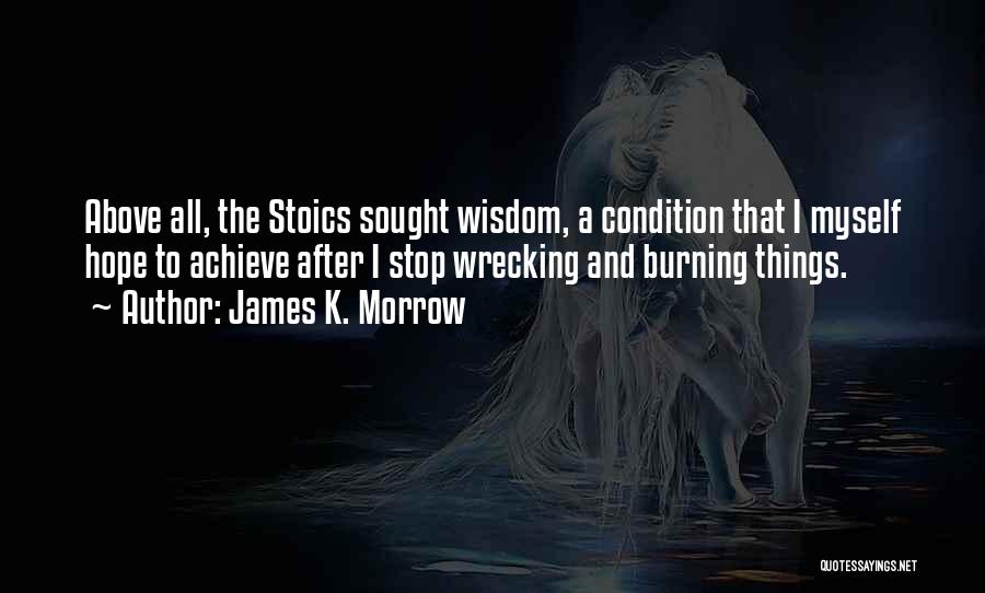 James K. Morrow Quotes: Above All, The Stoics Sought Wisdom, A Condition That I Myself Hope To Achieve After I Stop Wrecking And Burning