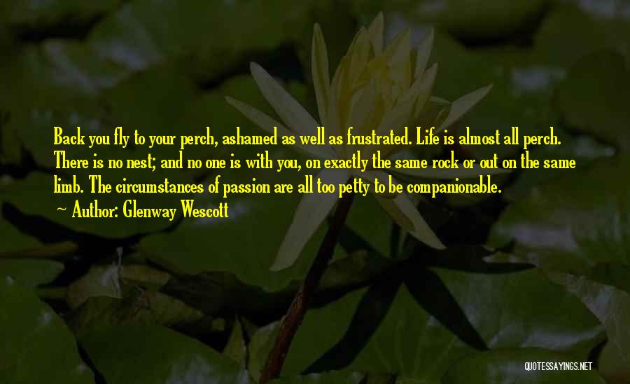 Glenway Wescott Quotes: Back You Fly To Your Perch, Ashamed As Well As Frustrated. Life Is Almost All Perch. There Is No Nest;