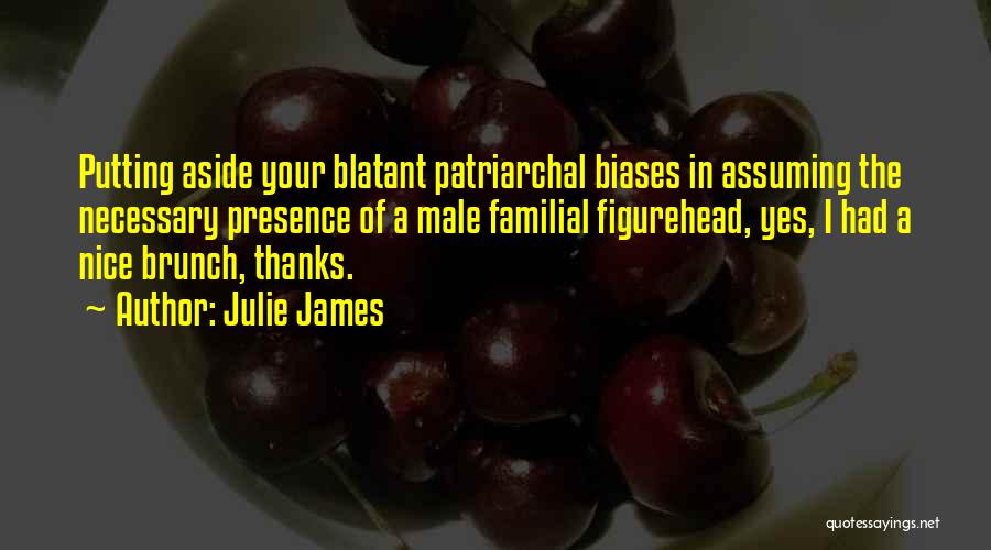 Julie James Quotes: Putting Aside Your Blatant Patriarchal Biases In Assuming The Necessary Presence Of A Male Familial Figurehead, Yes, I Had A