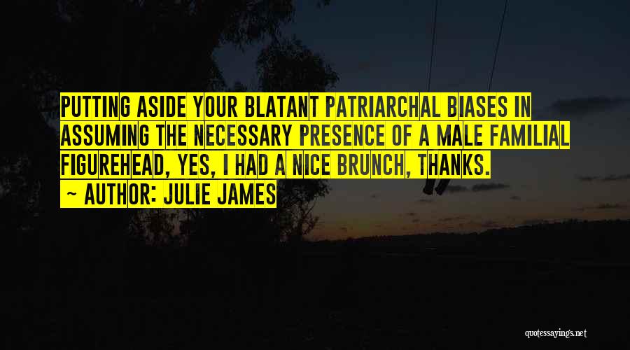 Julie James Quotes: Putting Aside Your Blatant Patriarchal Biases In Assuming The Necessary Presence Of A Male Familial Figurehead, Yes, I Had A