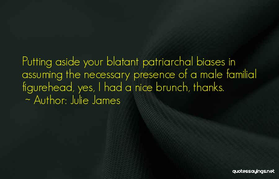 Julie James Quotes: Putting Aside Your Blatant Patriarchal Biases In Assuming The Necessary Presence Of A Male Familial Figurehead, Yes, I Had A