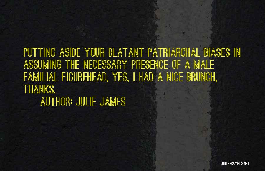 Julie James Quotes: Putting Aside Your Blatant Patriarchal Biases In Assuming The Necessary Presence Of A Male Familial Figurehead, Yes, I Had A