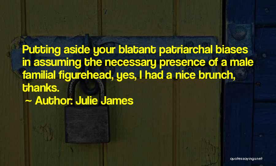 Julie James Quotes: Putting Aside Your Blatant Patriarchal Biases In Assuming The Necessary Presence Of A Male Familial Figurehead, Yes, I Had A