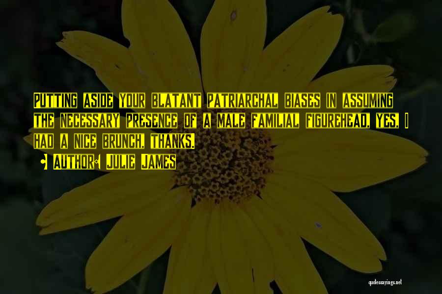 Julie James Quotes: Putting Aside Your Blatant Patriarchal Biases In Assuming The Necessary Presence Of A Male Familial Figurehead, Yes, I Had A