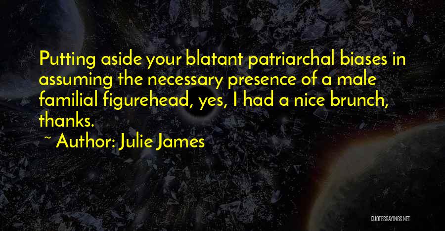 Julie James Quotes: Putting Aside Your Blatant Patriarchal Biases In Assuming The Necessary Presence Of A Male Familial Figurehead, Yes, I Had A