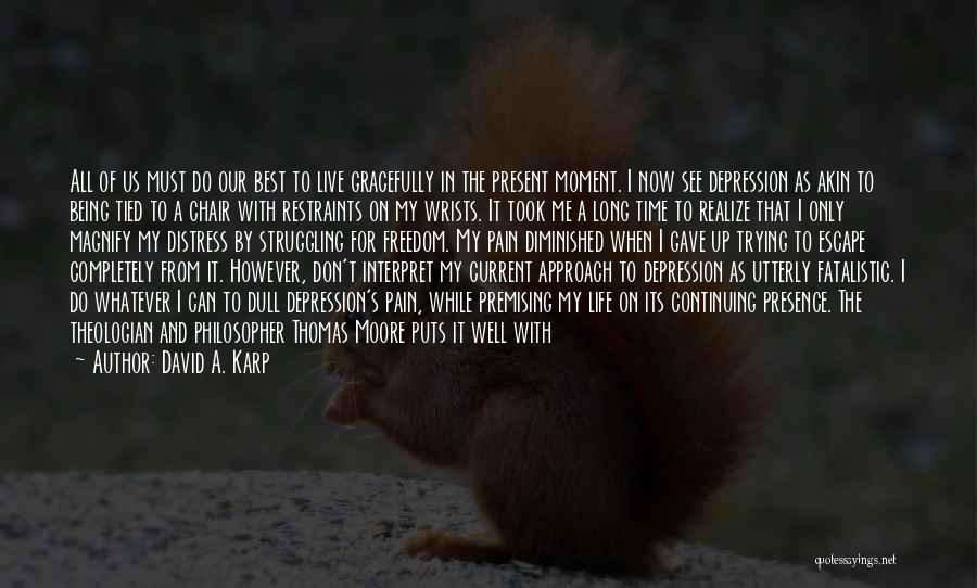 David A. Karp Quotes: All Of Us Must Do Our Best To Live Gracefully In The Present Moment. I Now See Depression As Akin