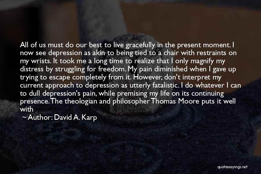 David A. Karp Quotes: All Of Us Must Do Our Best To Live Gracefully In The Present Moment. I Now See Depression As Akin