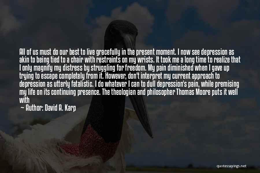David A. Karp Quotes: All Of Us Must Do Our Best To Live Gracefully In The Present Moment. I Now See Depression As Akin