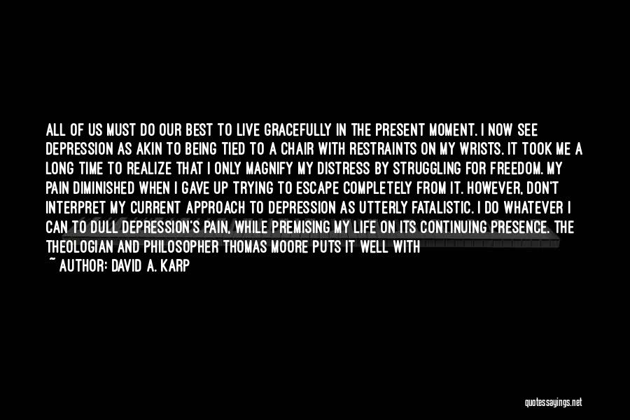 David A. Karp Quotes: All Of Us Must Do Our Best To Live Gracefully In The Present Moment. I Now See Depression As Akin