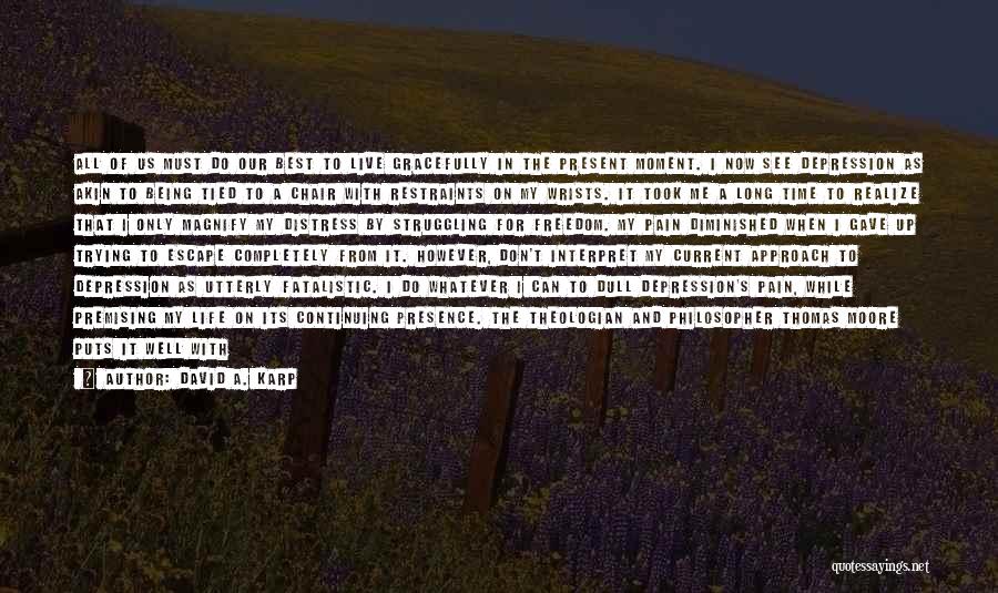 David A. Karp Quotes: All Of Us Must Do Our Best To Live Gracefully In The Present Moment. I Now See Depression As Akin