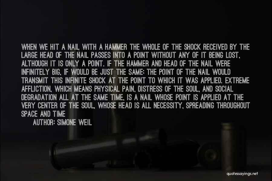 Simone Weil Quotes: When We Hit A Nail With A Hammer The Whole Of The Shock Received By The Large Head Of The