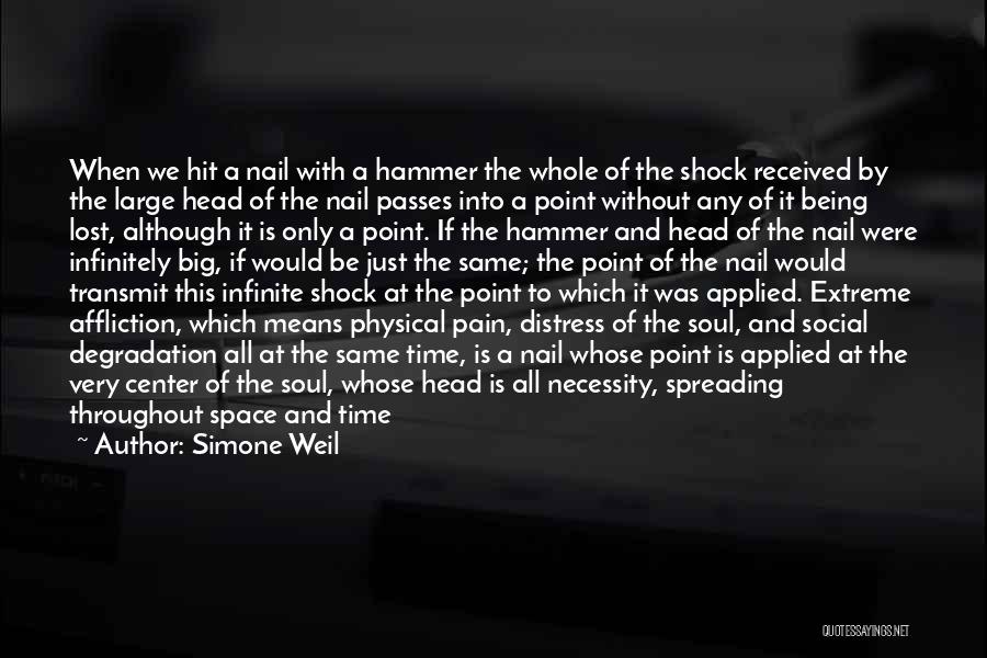 Simone Weil Quotes: When We Hit A Nail With A Hammer The Whole Of The Shock Received By The Large Head Of The