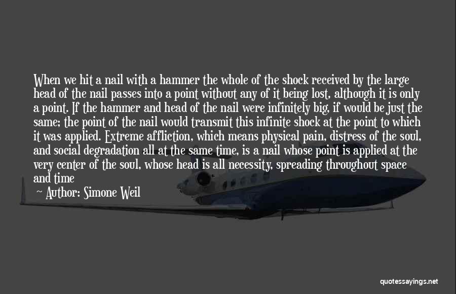 Simone Weil Quotes: When We Hit A Nail With A Hammer The Whole Of The Shock Received By The Large Head Of The