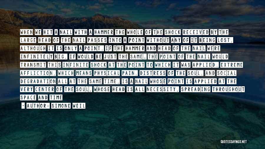 Simone Weil Quotes: When We Hit A Nail With A Hammer The Whole Of The Shock Received By The Large Head Of The
