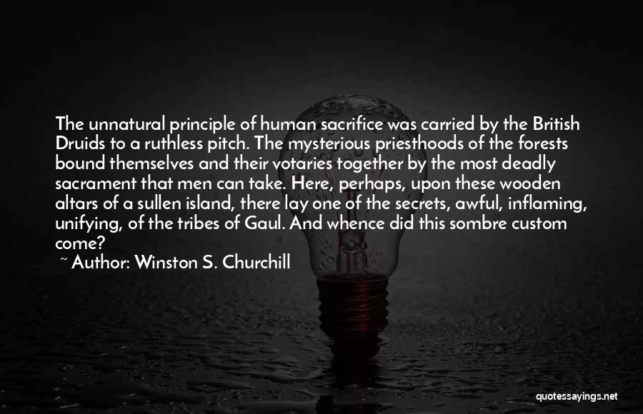 Winston S. Churchill Quotes: The Unnatural Principle Of Human Sacrifice Was Carried By The British Druids To A Ruthless Pitch. The Mysterious Priesthoods Of