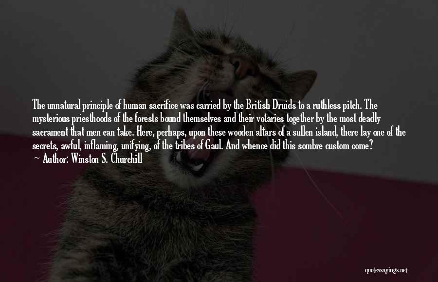 Winston S. Churchill Quotes: The Unnatural Principle Of Human Sacrifice Was Carried By The British Druids To A Ruthless Pitch. The Mysterious Priesthoods Of