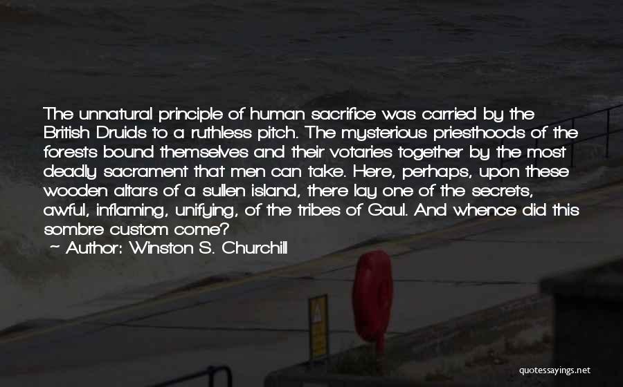 Winston S. Churchill Quotes: The Unnatural Principle Of Human Sacrifice Was Carried By The British Druids To A Ruthless Pitch. The Mysterious Priesthoods Of