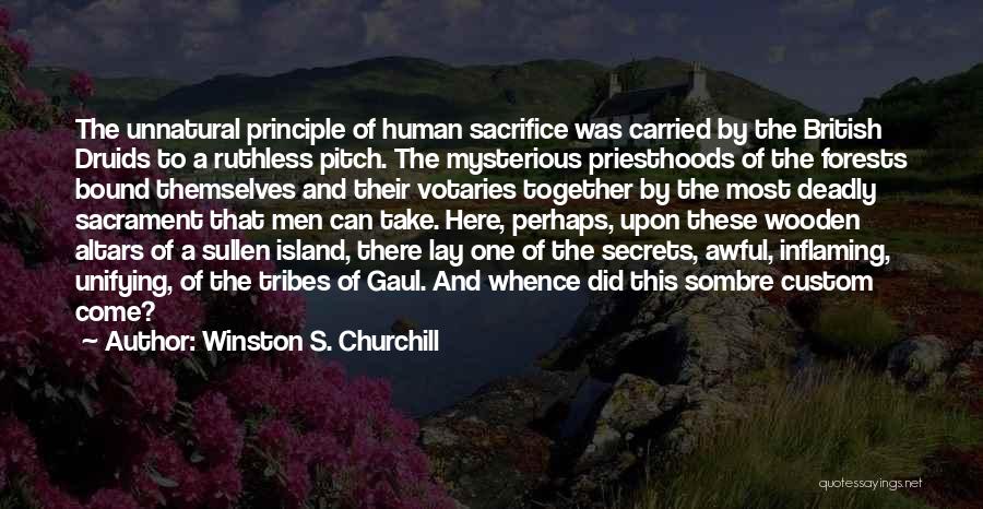 Winston S. Churchill Quotes: The Unnatural Principle Of Human Sacrifice Was Carried By The British Druids To A Ruthless Pitch. The Mysterious Priesthoods Of