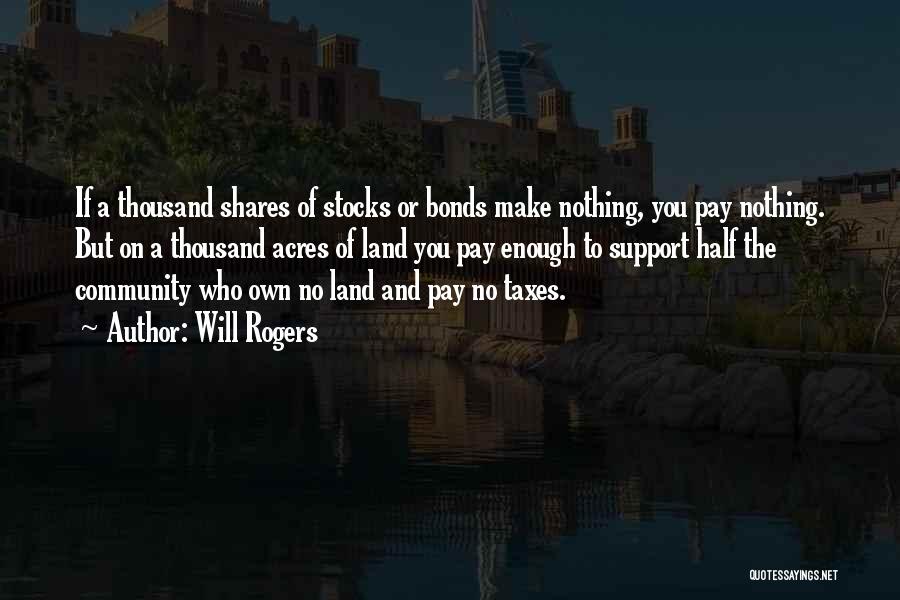 Will Rogers Quotes: If A Thousand Shares Of Stocks Or Bonds Make Nothing, You Pay Nothing. But On A Thousand Acres Of Land
