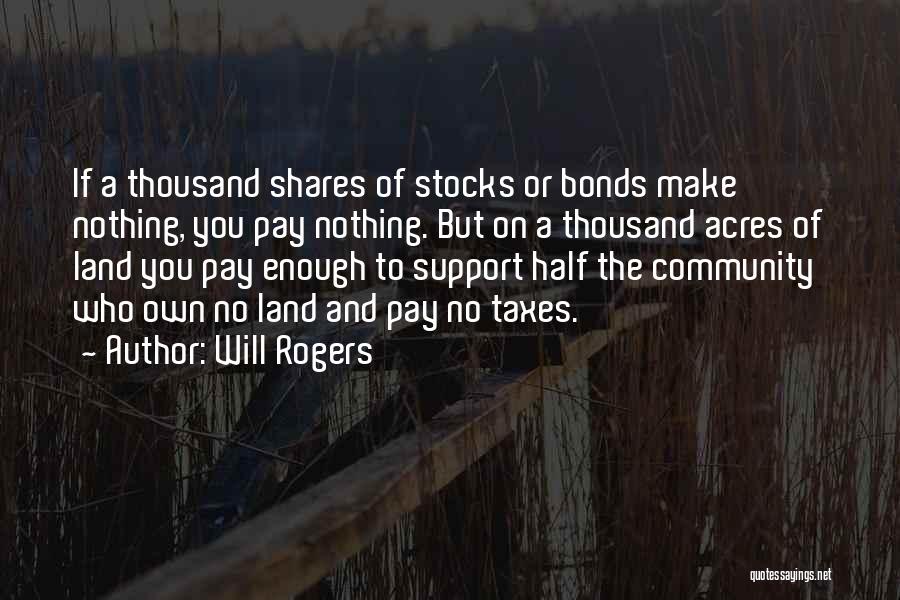 Will Rogers Quotes: If A Thousand Shares Of Stocks Or Bonds Make Nothing, You Pay Nothing. But On A Thousand Acres Of Land