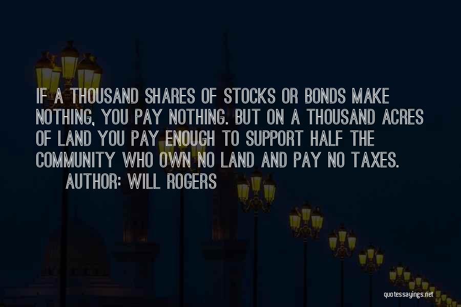 Will Rogers Quotes: If A Thousand Shares Of Stocks Or Bonds Make Nothing, You Pay Nothing. But On A Thousand Acres Of Land