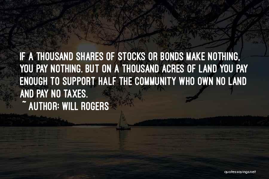 Will Rogers Quotes: If A Thousand Shares Of Stocks Or Bonds Make Nothing, You Pay Nothing. But On A Thousand Acres Of Land