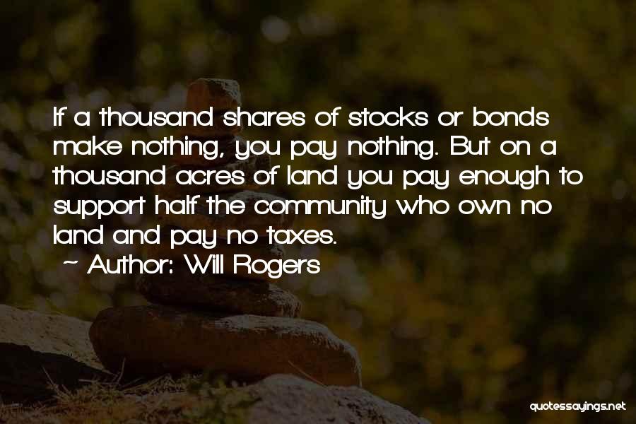 Will Rogers Quotes: If A Thousand Shares Of Stocks Or Bonds Make Nothing, You Pay Nothing. But On A Thousand Acres Of Land