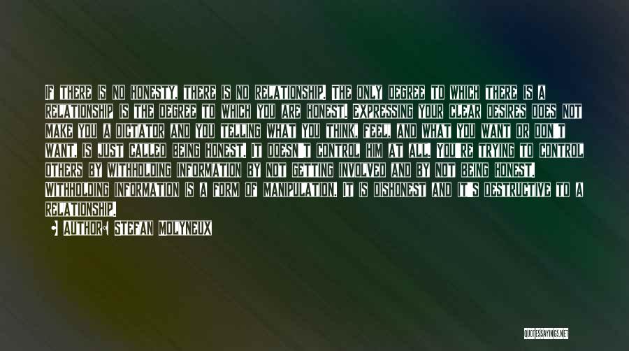 Stefan Molyneux Quotes: If There Is No Honesty, There Is No Relationship. The Only Degree To Which There Is A Relationship Is The