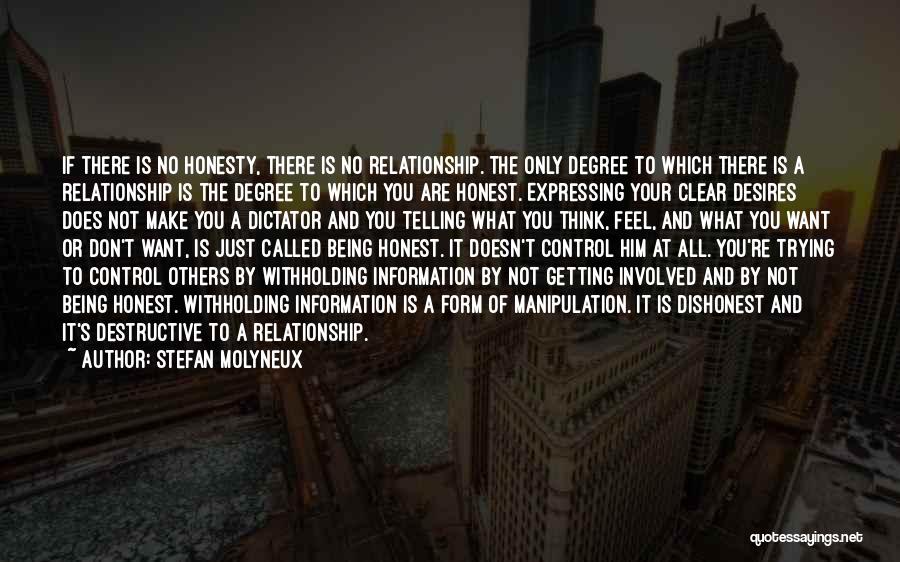 Stefan Molyneux Quotes: If There Is No Honesty, There Is No Relationship. The Only Degree To Which There Is A Relationship Is The